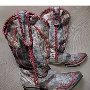 Lucchese Charlie 1 Horse ￼ Women’s Boots Brown Suede Red Leather Size 10B